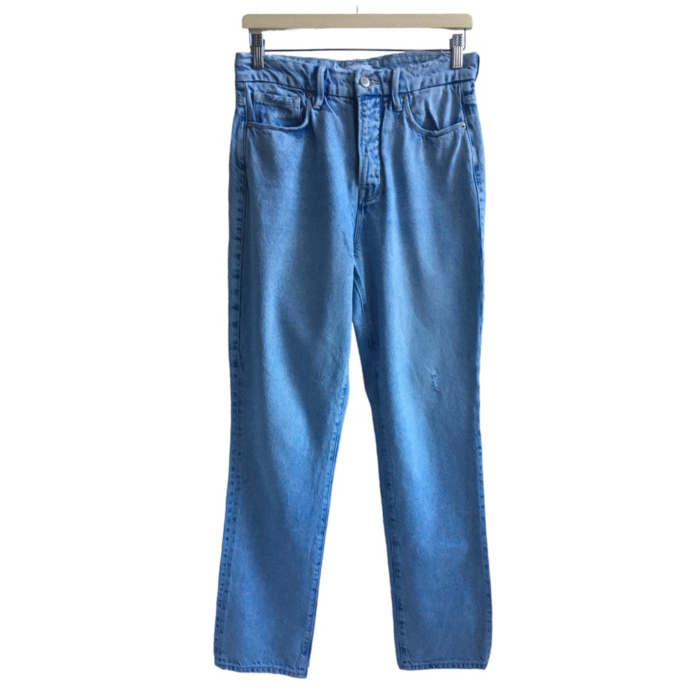 Good American High Rise Buttonfly Straight Leg Light Wash Denim Jeans Size 27